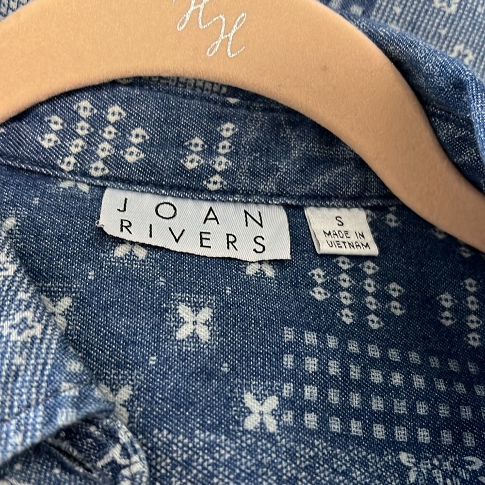 Joan Rivers Button Down Denim Patchwork Print Shi… - image 7
